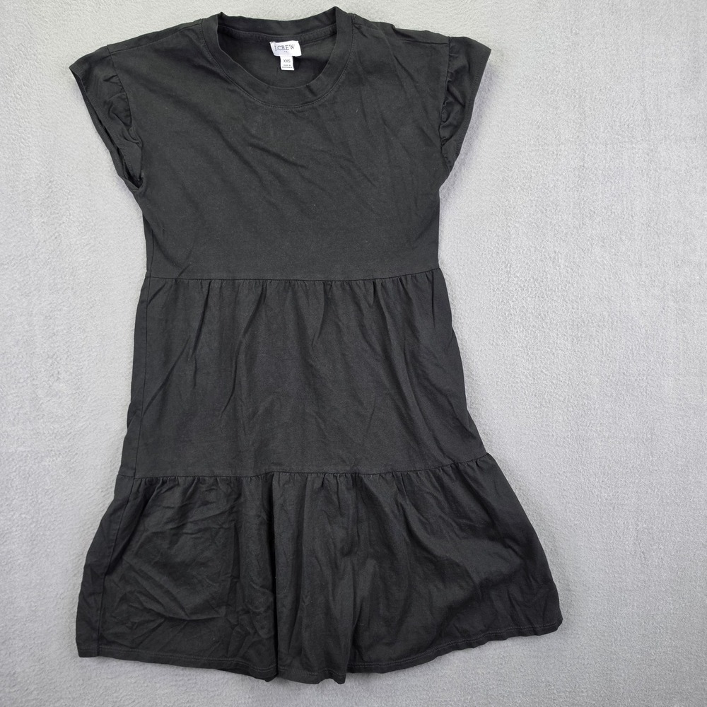 J.Crew Dress Tiered Ruffle Cap Sleeve Mini Black XXS Cotton Knit Casual Everyday